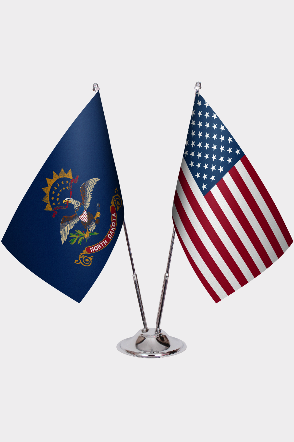 North Dakota & U.S. Desk Flag Set — Double Satin