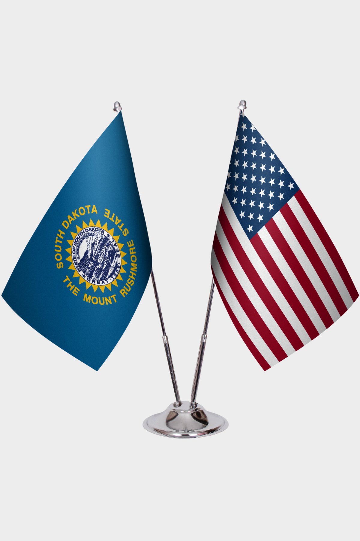 South Dakota & U.S. Desk Flag Set — Double Satin
