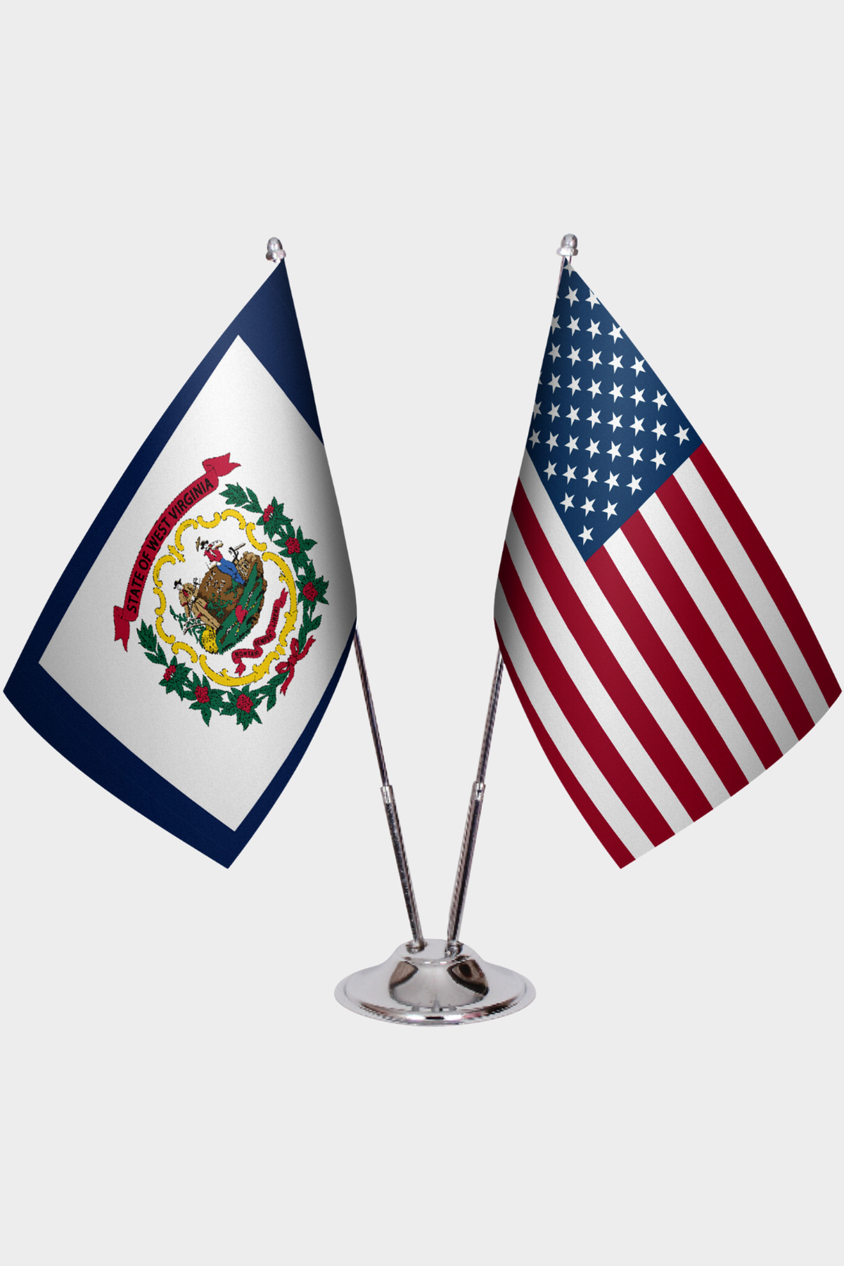 West Virginia & U.S. Desk Flag Set — Double Satin