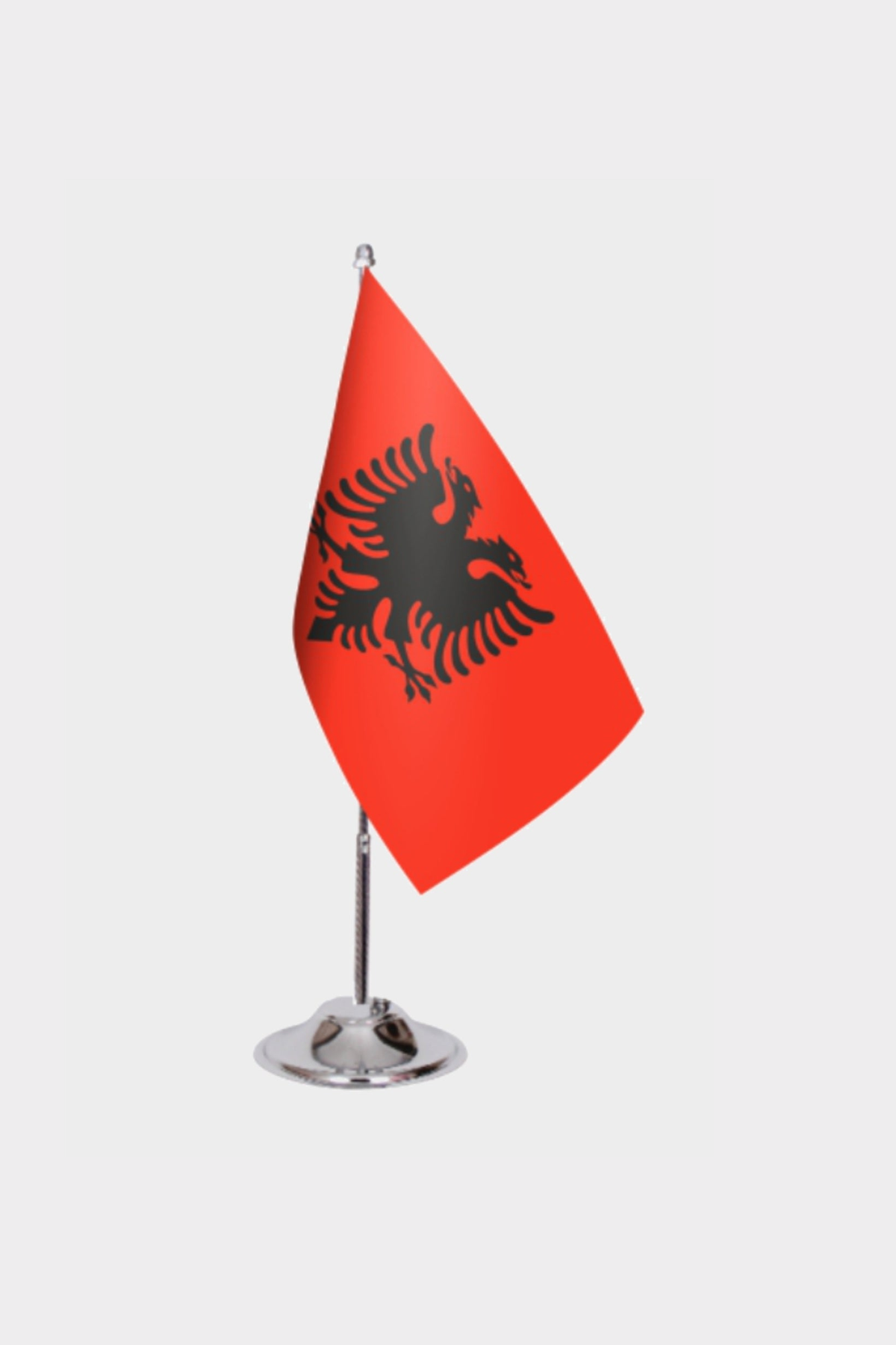 Albania Desk Flag - Premium Double-Layer Satin with Chrome L-Shaped Stand | Professional Quality Country Desk Flag for Government Offices and Institutions