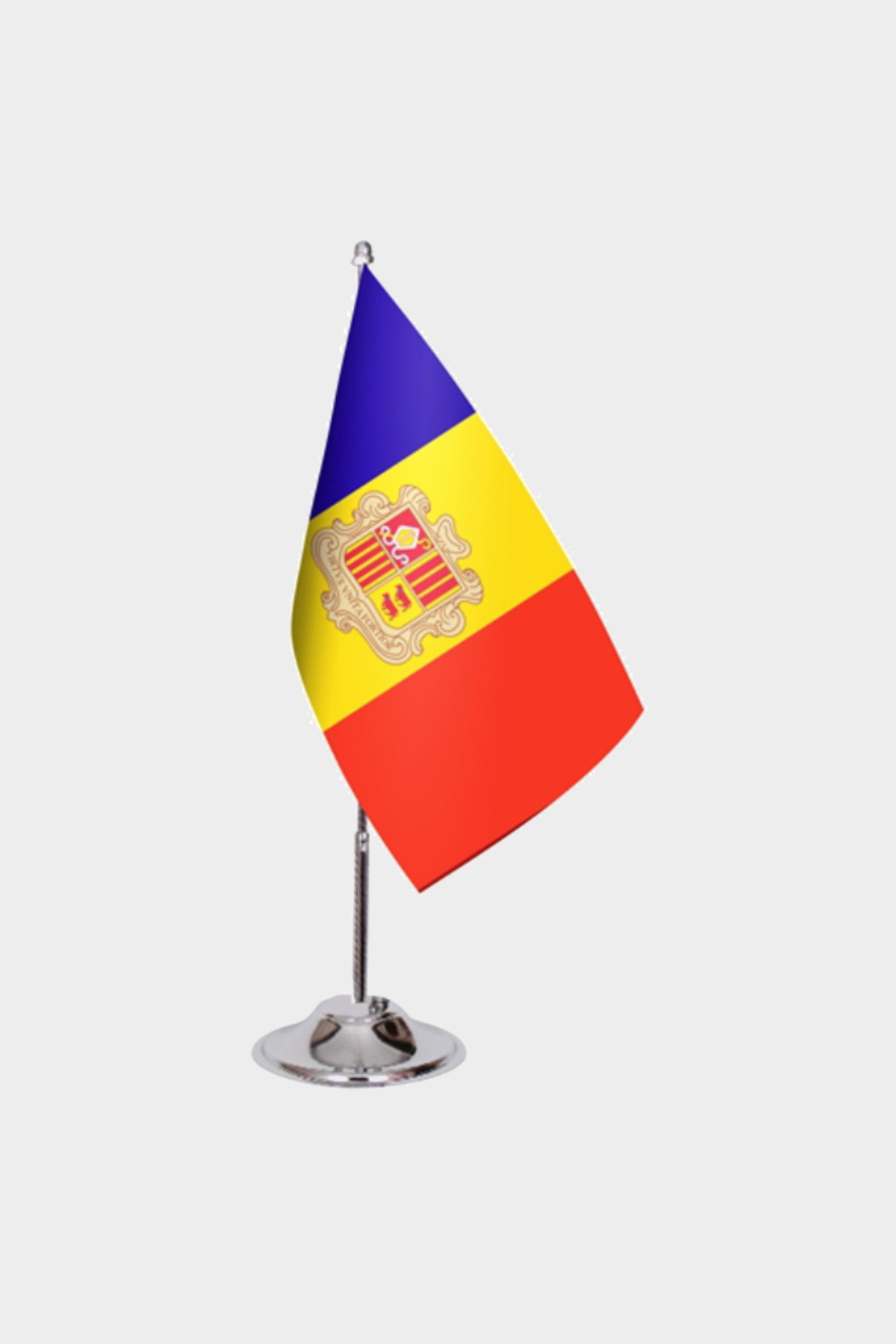 Andorra Desk Flag - Premium Double-Layer Satin with Chrome L-Shaped Stand | Professional Quality Country Desk Flag for Government Offices and Institutions
