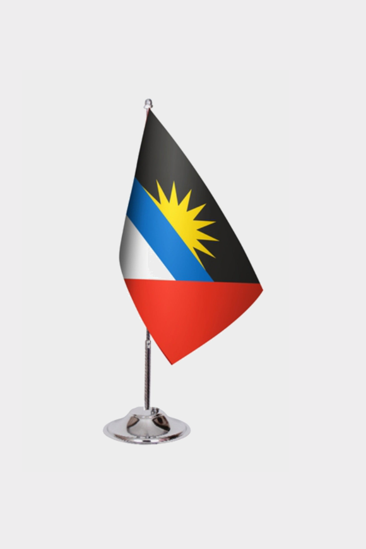 Antigua and Barbuda Desk Flag - Premium Double-Layer Satin with Chrome L-Shaped Stand | Professional Quality Country Desk Flag for Government Offices and Institutions