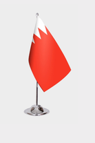 Bahrain Desk Flag - Premium Double-Layer Satin with Chrome L-Shaped Stand | Professional Quality Country Desk Flag for Government Offices and Institutions