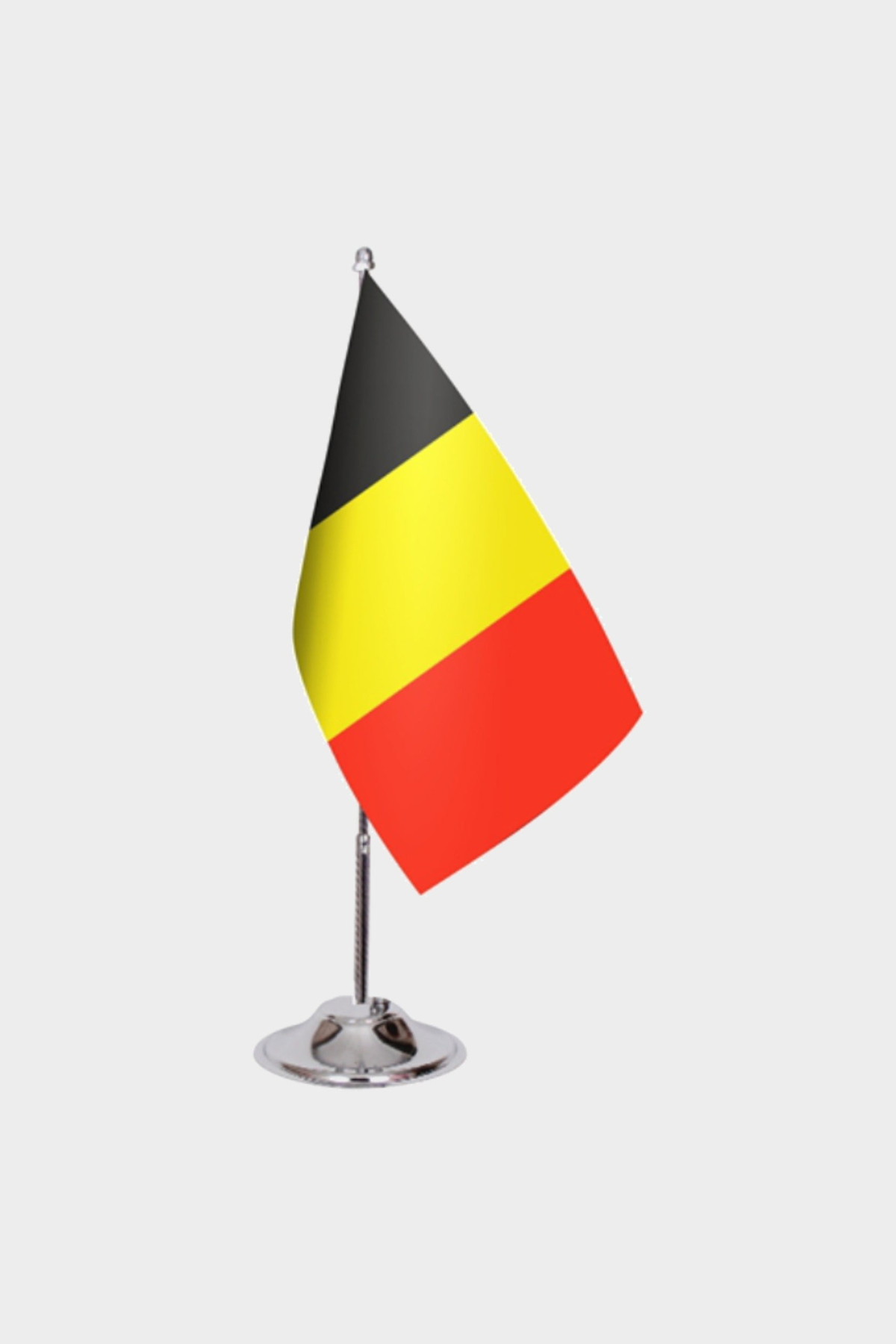 Belgium Desk Flag - Premium Double-Layer Satin with Chrome L-Shaped Stand | Professional Quality Country Desk Flag for Government Offices and Institutions
