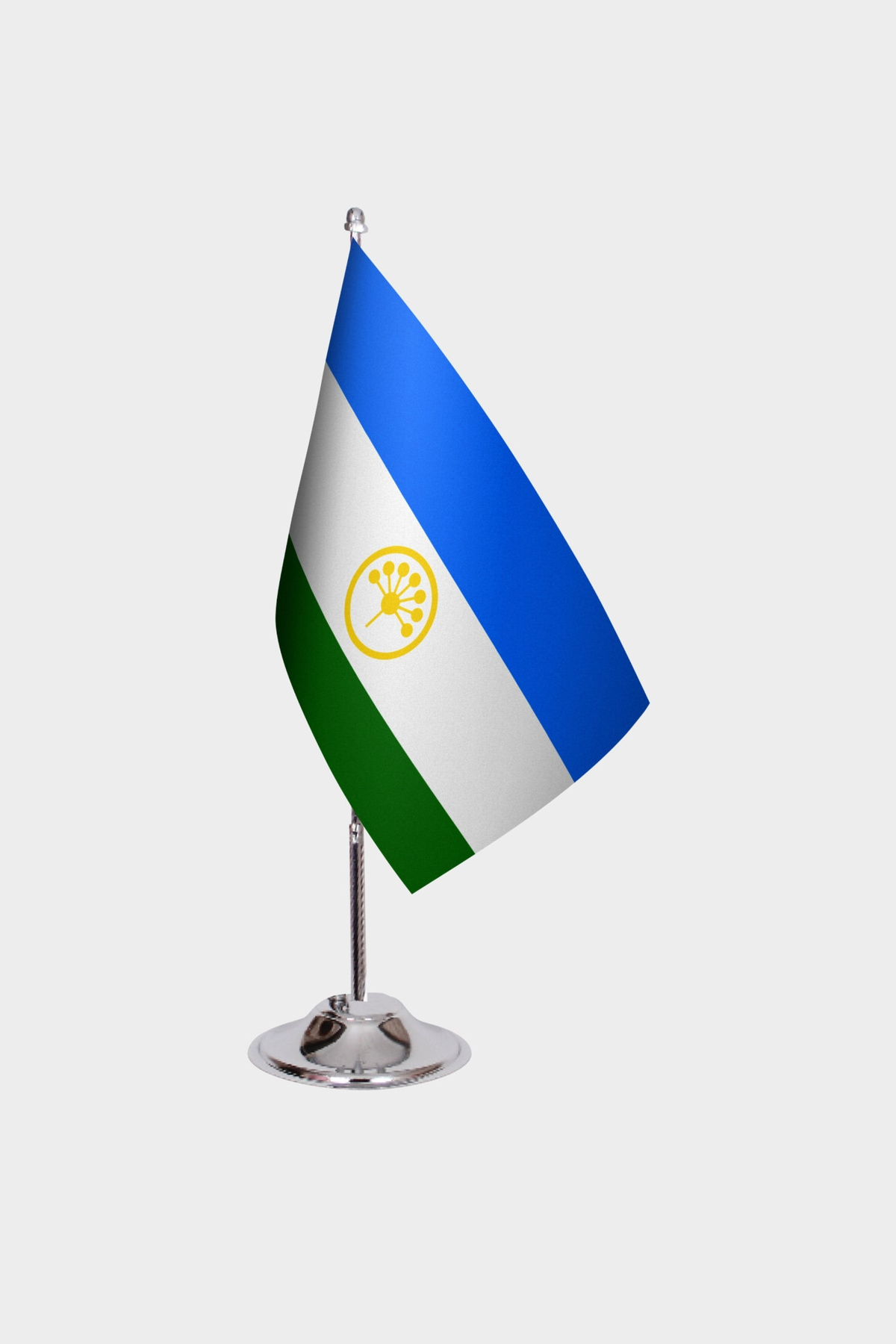 Bashkorden Desk Flag - Premium Double-Layer Satin with Chrome L-Shaped Stand | Professional Quality Country Desk Flag for Government Offices and Institutions