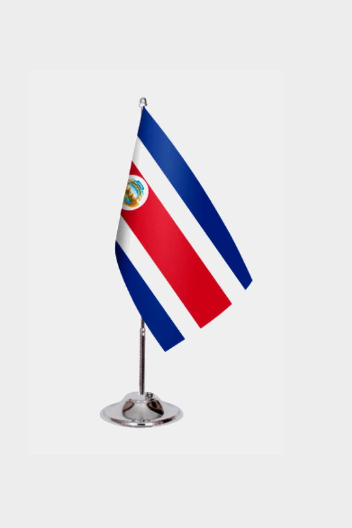 Costa Rica Desk Flag - Premium Double-Layer Satin with Chrome L-Shaped Stand | Professional Quality Country Desk Flag for Government Offices and Institutions