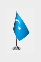 East Turkistan Desk Flag - Premium Double-Layer Satin with Chrome L-Shaped Stand | Professional Quality Country Desk Flag for Government Offices and Institutions