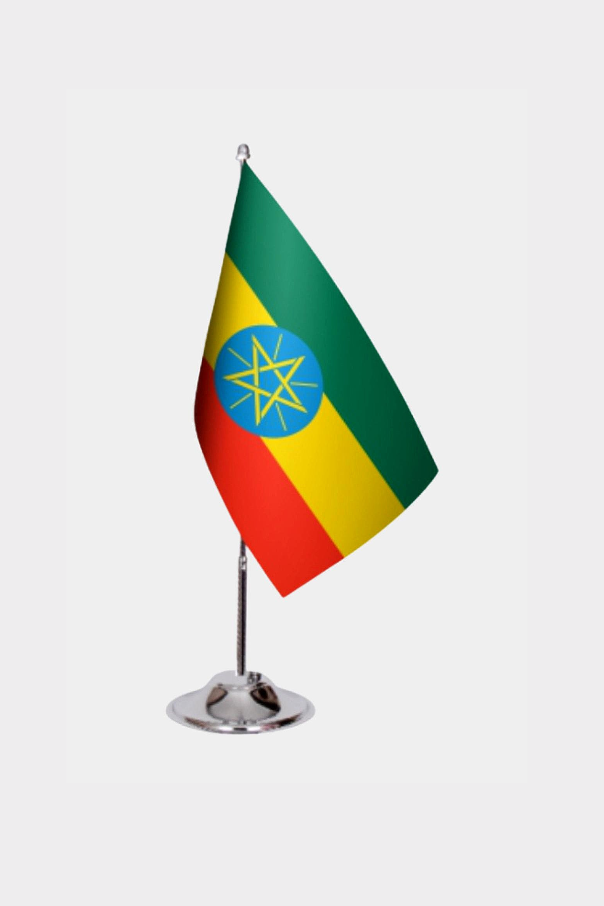 Ethiopia Desk Flag - Premium Double-Layer Satin with Chrome L-Shaped Stand | Professional Quality Country Desk Flag for Government Offices and Institutions