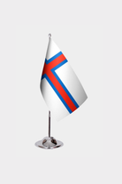 Faroe Islands Desk Flag - Premium Double-Layer Satin with Chrome L-Shaped Stand | Professional Quality Country Desk Flag for Government Offices and Institutions