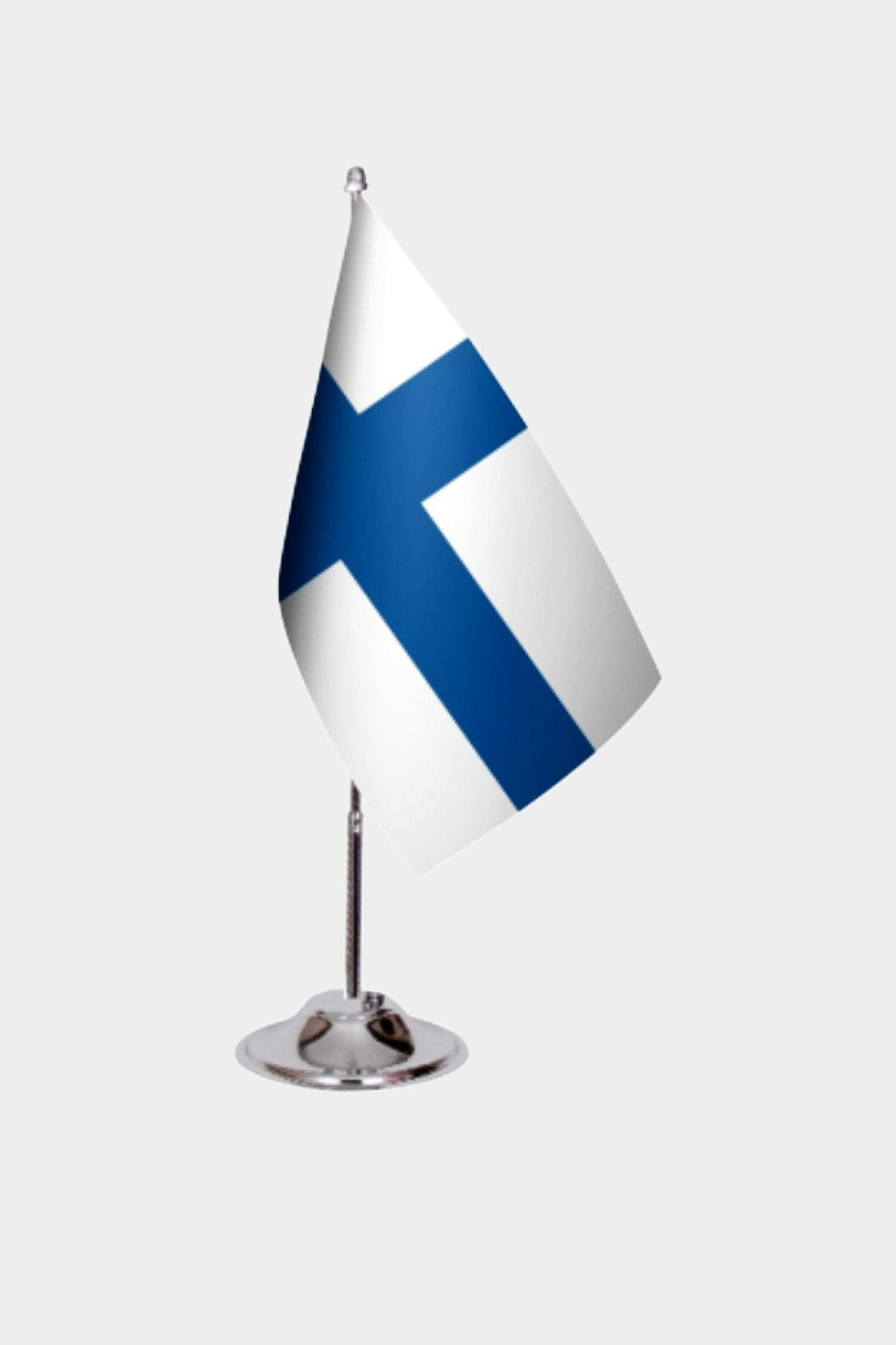 Finland Desk Flag - Premium Double-Layer Satin with Chrome L-Shaped Stand | Professional Quality Country Desk Flag for Government Offices and Institutions
