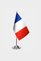 France Desk Flag - Premium Double-Layer Satin with Chrome L-Shaped Stand | Professional Quality Country Desk Flag for Government Offices and Institutions