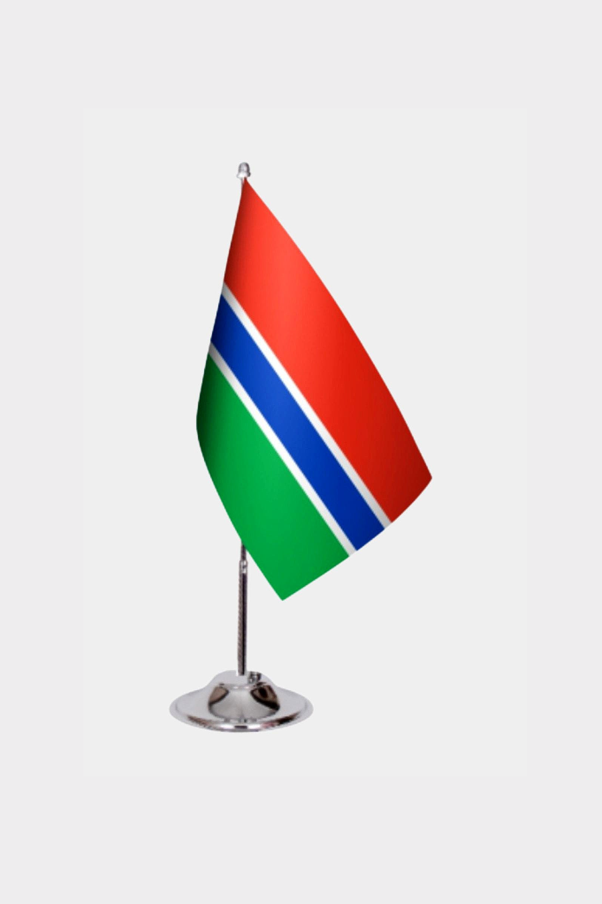 Gambia Desk Flag - Premium Double-Layer Satin with Chrome L-Shaped Stand | Professional Quality Country Desk Flag for Government Offices and Institutions