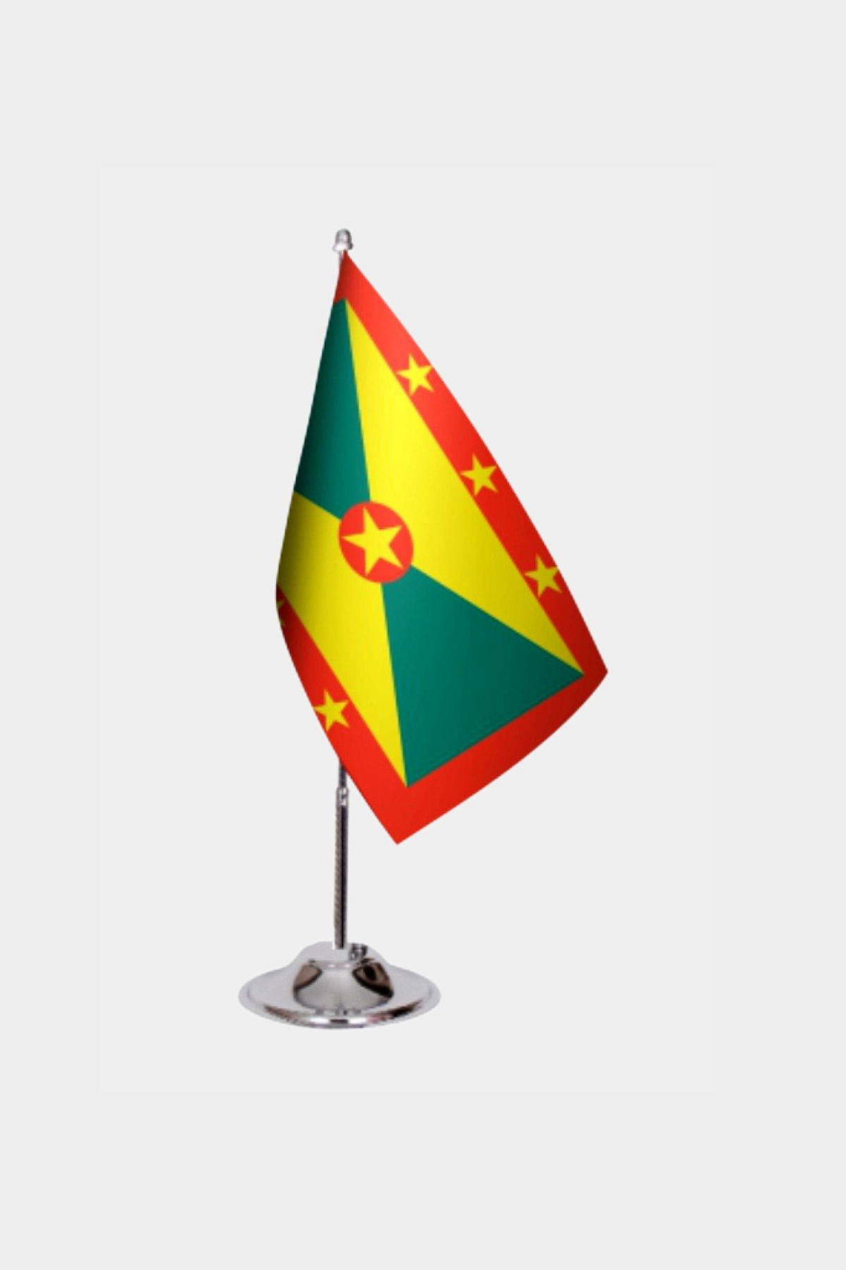 Grenada Desk Flag - Premium Double-Layer Satin with Chrome L-Shaped Stand | Professional Quality Country Desk Flag for Government Offices and Institutions