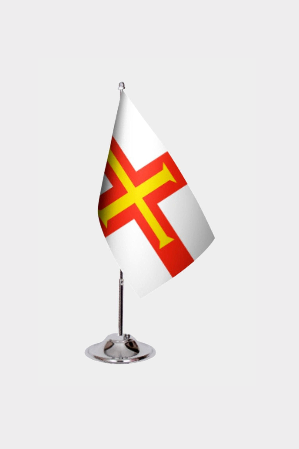Guernsey Desk Flag - Premium Double-Layer Satin with Chrome L-Shaped Stand | Professional Quality Country Desk Flag for Government Offices and Institutions