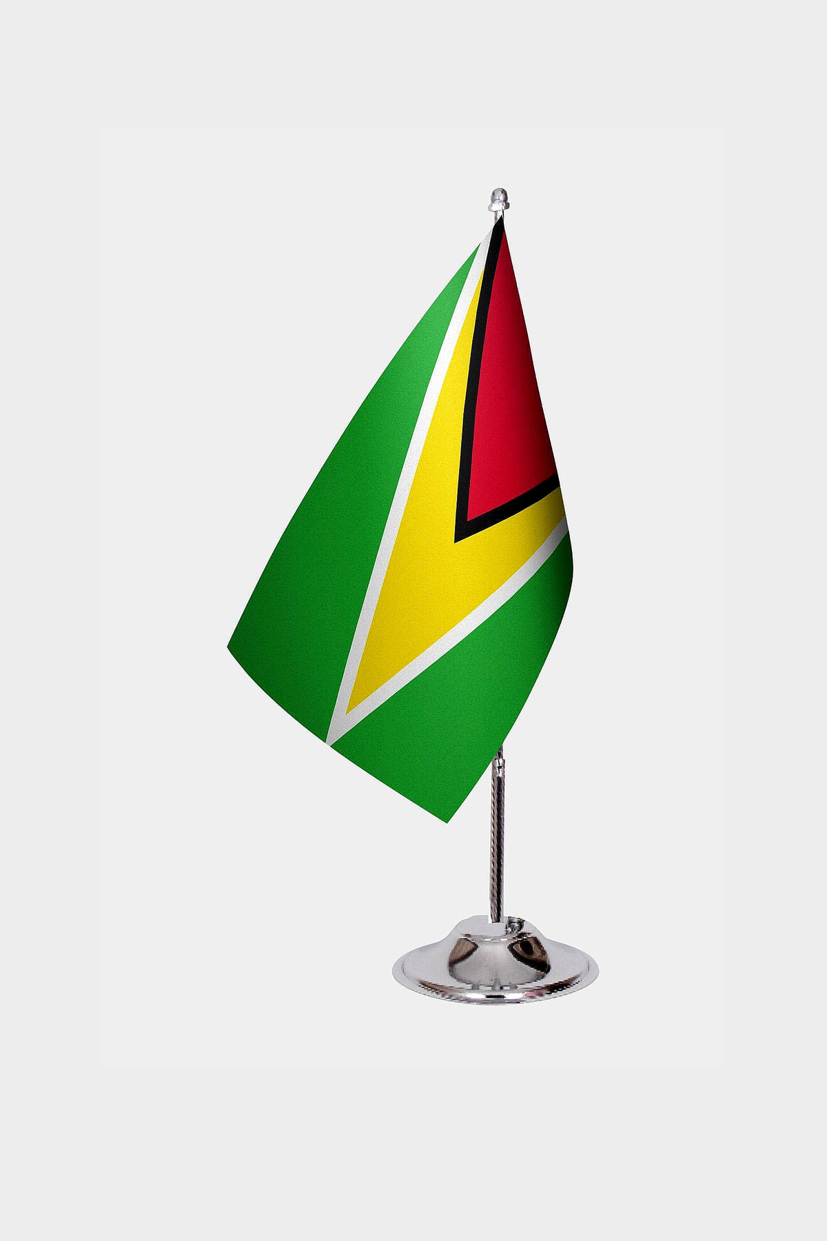 Guyana Desk Flag - Premium Double-Layer Satin with Chrome L-Shaped Stand | Professional Quality Country Desk Flag for Government Offices and Institutions