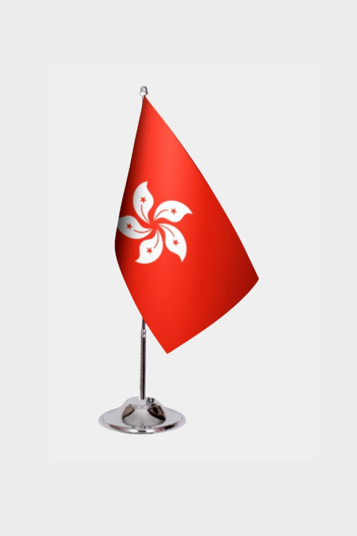 Hong Kong Desk Flag - Premium Double-Layer Satin with Chrome L-Shaped Stand | Professional Quality Country Desk Flag for Government Offices and Institutions