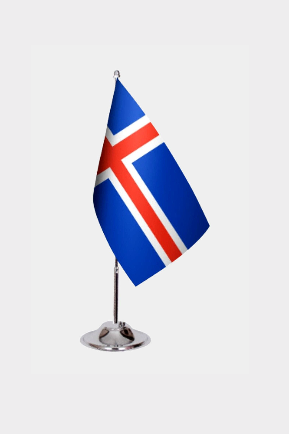 Iceland Desk Flag - Premium Double-Layer Satin with Chrome L-Shaped Stand | Professional Quality Country Desk Flag for Government Offices and Institutions