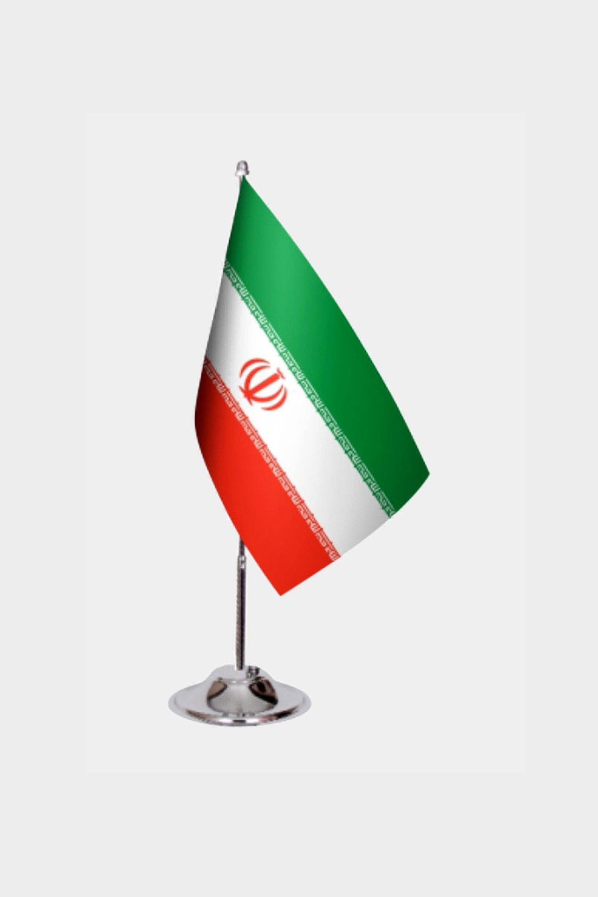 Iran Desk Flag - Premium Double-Layer Satin with Chrome L-Shaped Stand | Professional Quality Country Desk Flag for Government Offices and Institutions
