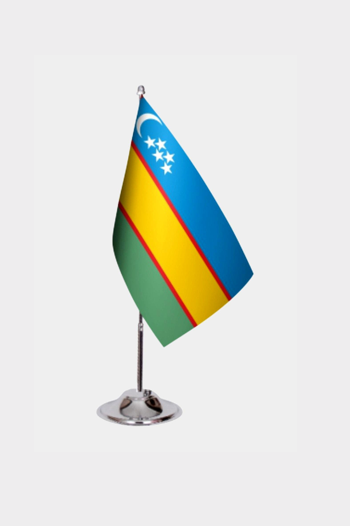 Karakalpakstan Desk Flag - Premium Double-Layer Satin with Chrome L-Shaped Stand | Professional Quality Country Desk Flag for Government Offices and Institutions