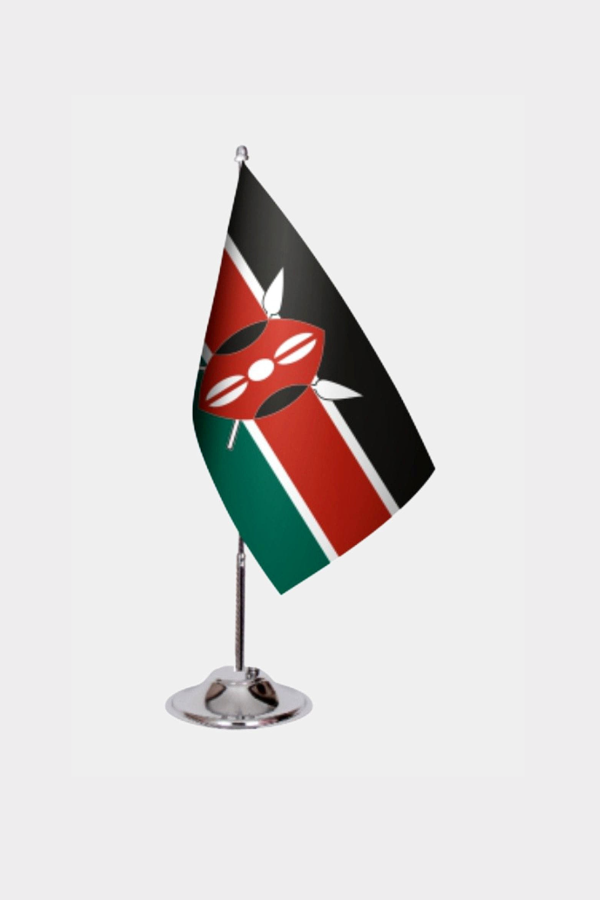 Kenya Desk Flag - Premium Double-Layer Satin with Chrome L-Shaped Stand | Professional Quality Country Desk Flag for Government Offices and Institutions