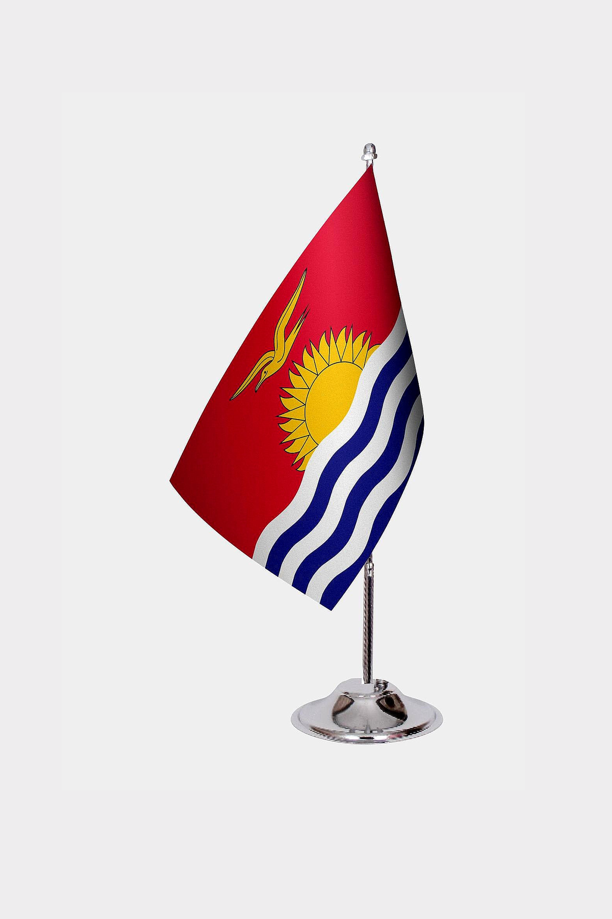 Kiribati Desk Flag - Premium Double-Layer Satin with Chrome L-Shaped Stand | Professional Quality Country Desk Flag for Government Offices and Institutions