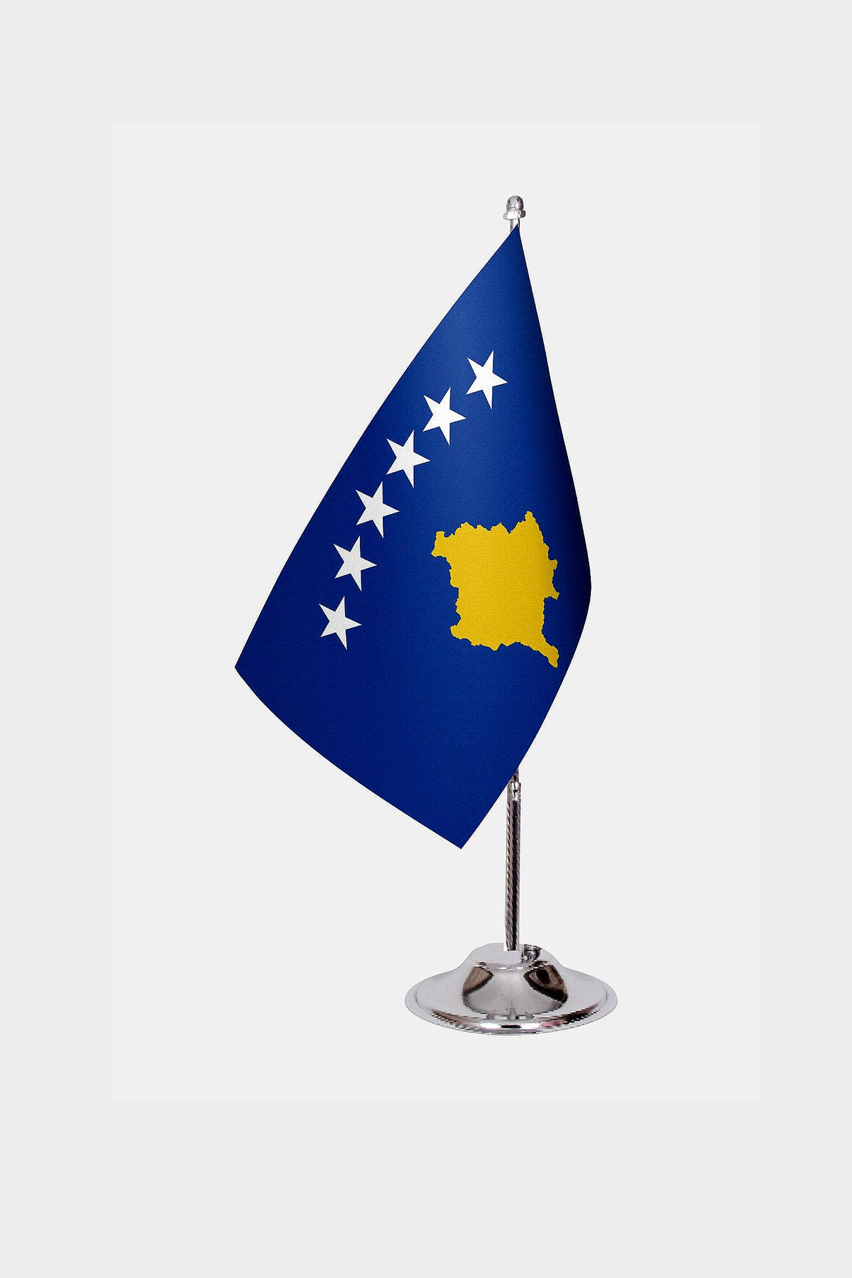 Kosovo Desk Flag - Premium Double-Layer Satin with Chrome L-Shaped Stand | Professional Quality Country Desk Flag for Government Offices and Institutions