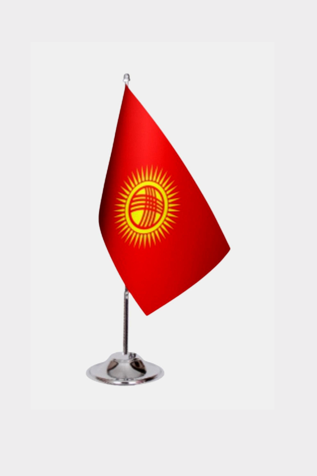 Kyrgyzstan Desk Flag - Premium Double-Layer Satin with Chrome L-Shaped Stand | Professional Quality Country Desk Flag for Government Offices and Institutions