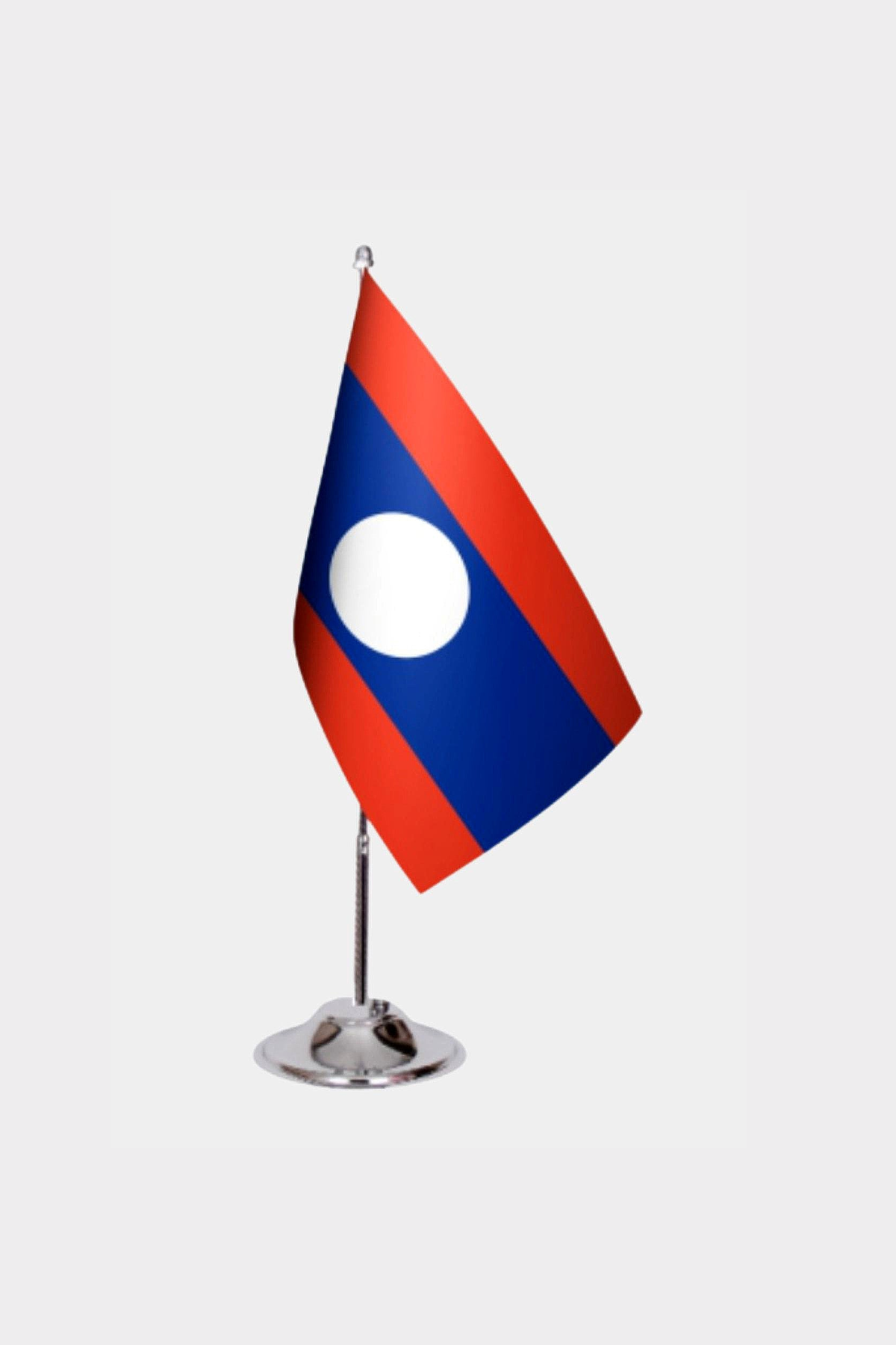 Laos Desk Flag - Premium Double-Layer Satin with Chrome L-Shaped Stand | Professional Quality Country Desk Flag for Government Offices and Institutions