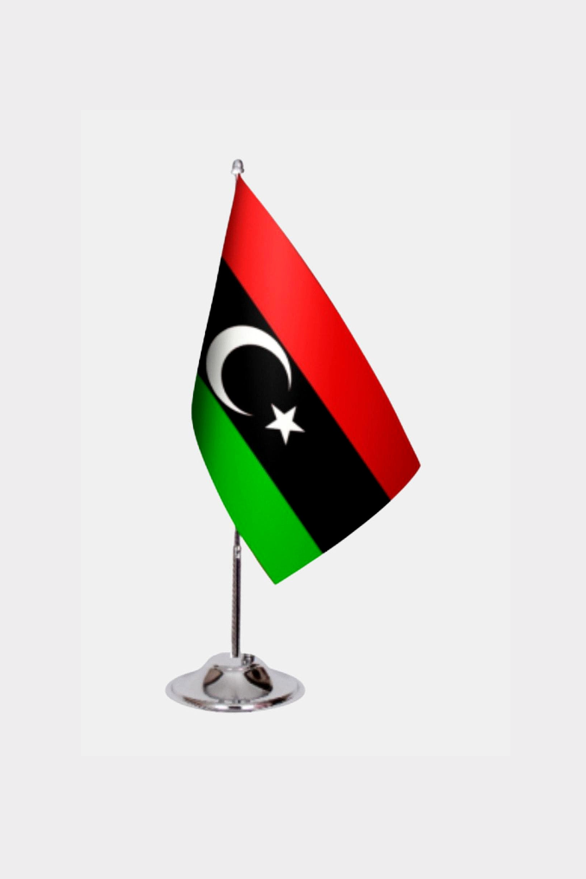 Libya Desk Flag - Premium Double-Layer Satin with Chrome L-Shaped Stand | Professional Quality Country Desk Flag for Government Offices and Institutions