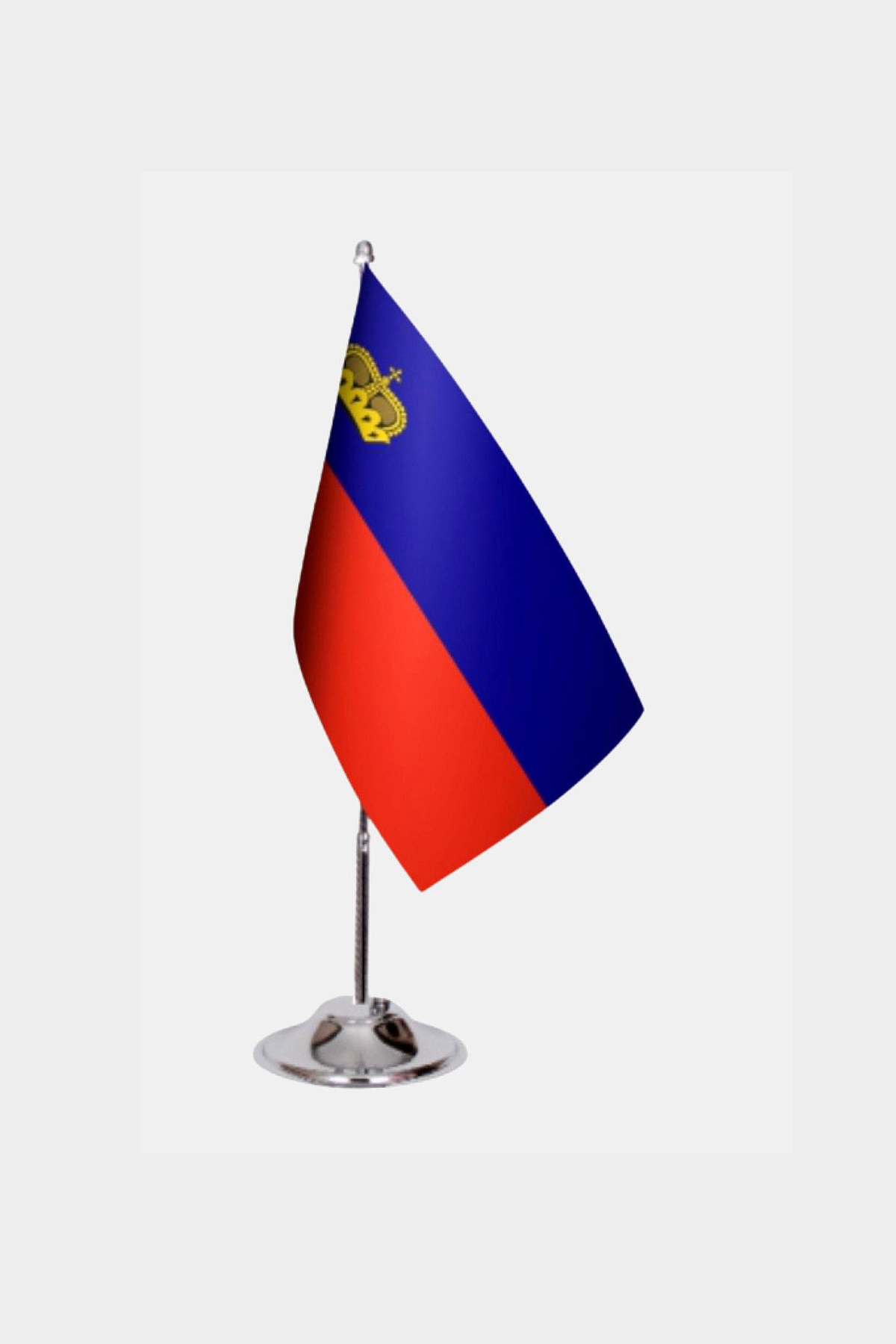 Liechtenstein Desk Flag - Premium Double-Layer Satin with Chrome L-Shaped Stand | Professional Quality Country Desk Flag for Government Offices and Institutions