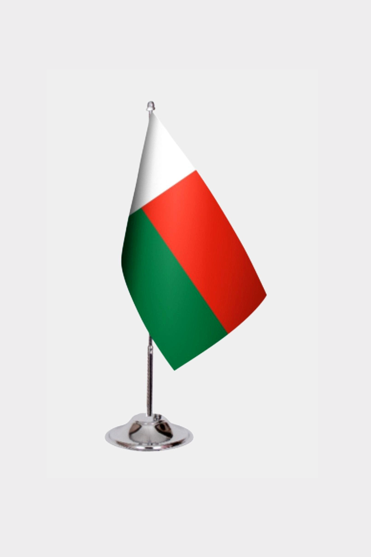Madagascar Desk Flag - Premium Double-Layer Satin with Chrome L-Shaped Stand | Professional Quality Country Desk Flag for Government Offices and Institutions