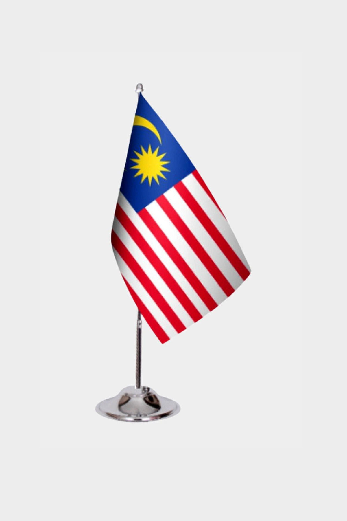 Malaysia Desk Flag - Premium Double-Layer Satin with Chrome L-Shaped Stand | Professional Quality Country Desk Flag for Government Offices and Institutions