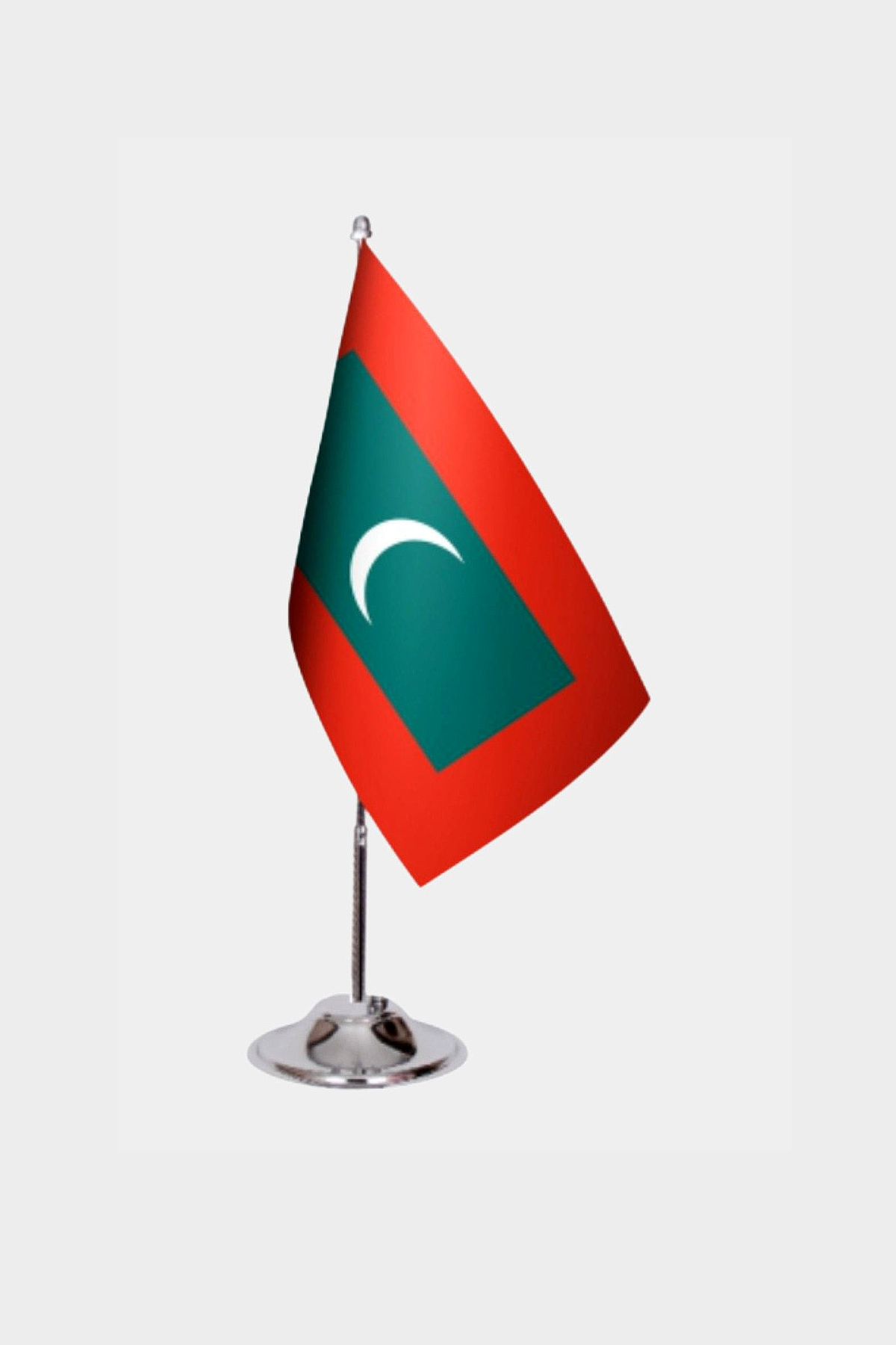 Maldives Desk Flag - Premium Double-Layer Satin with Chrome L-Shaped Stand | Professional Quality Country Desk Flag for Government Offices and Institutions