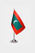 Maldives Desk Flag - Premium Double-Layer Satin with Chrome L-Shaped Stand | Professional Quality Country Desk Flag for Government Offices and Institutions
