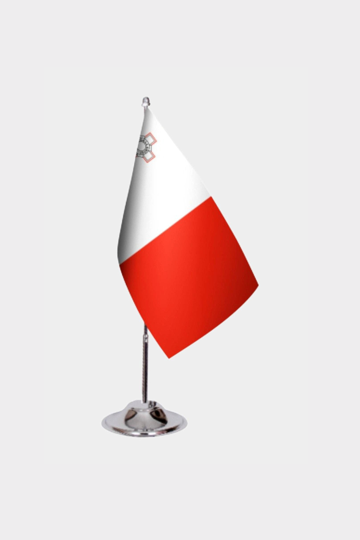Malta Desk Flag - Premium Double-Layer Satin with Chrome L-Shaped Stand | Professional Quality Country Desk Flag for Government Offices and Institutions