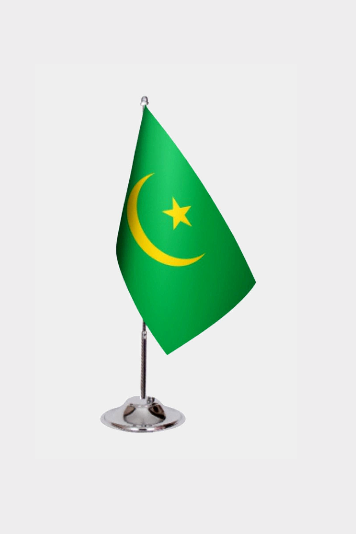 Mauritania Desk Flag - Premium Double-Layer Satin with Chrome L-Shaped Stand | Professional Quality Country Desk Flag for Government Offices and Institutions