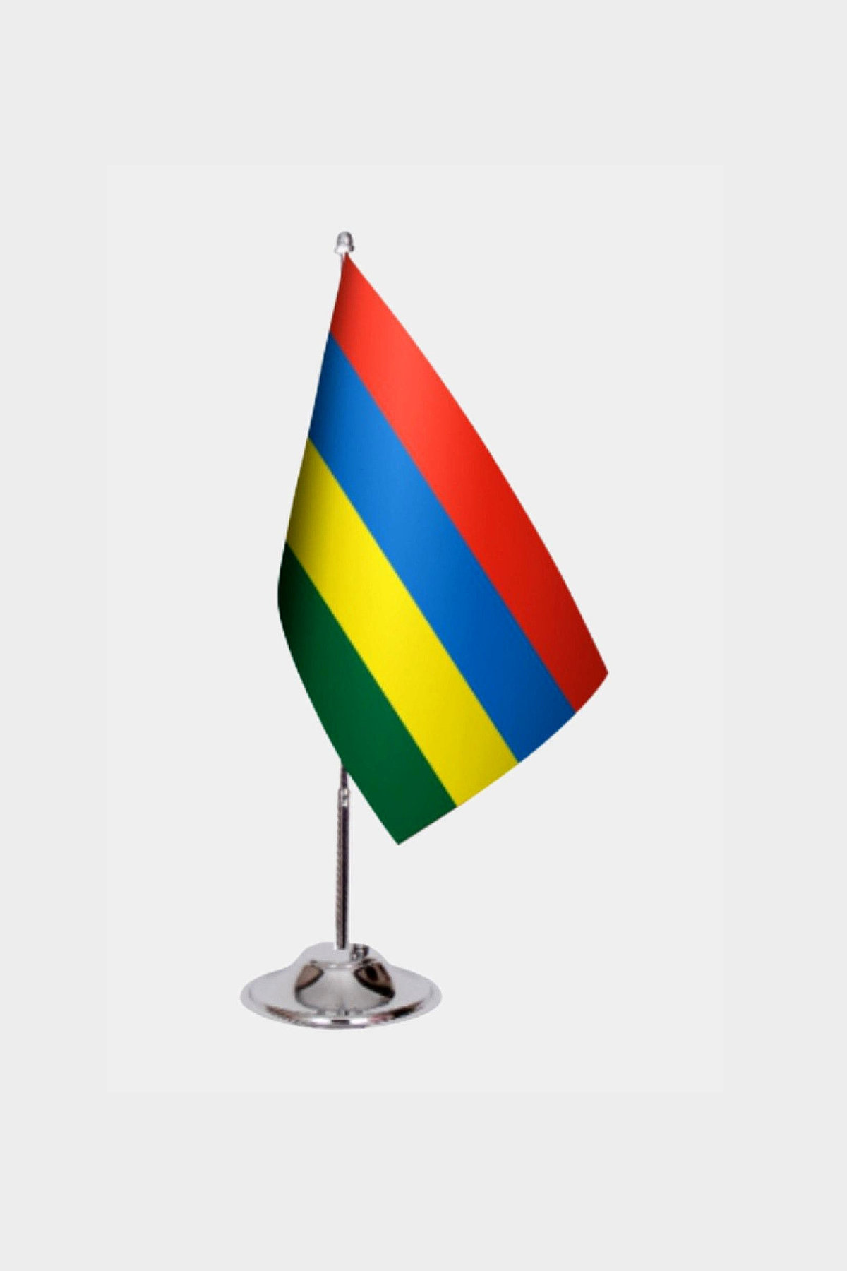 Mauritius Desk Flag - Premium Double-Layer Satin with Chrome L-Shaped Stand | Professional Quality Country Desk Flag for Government Offices and Institutions