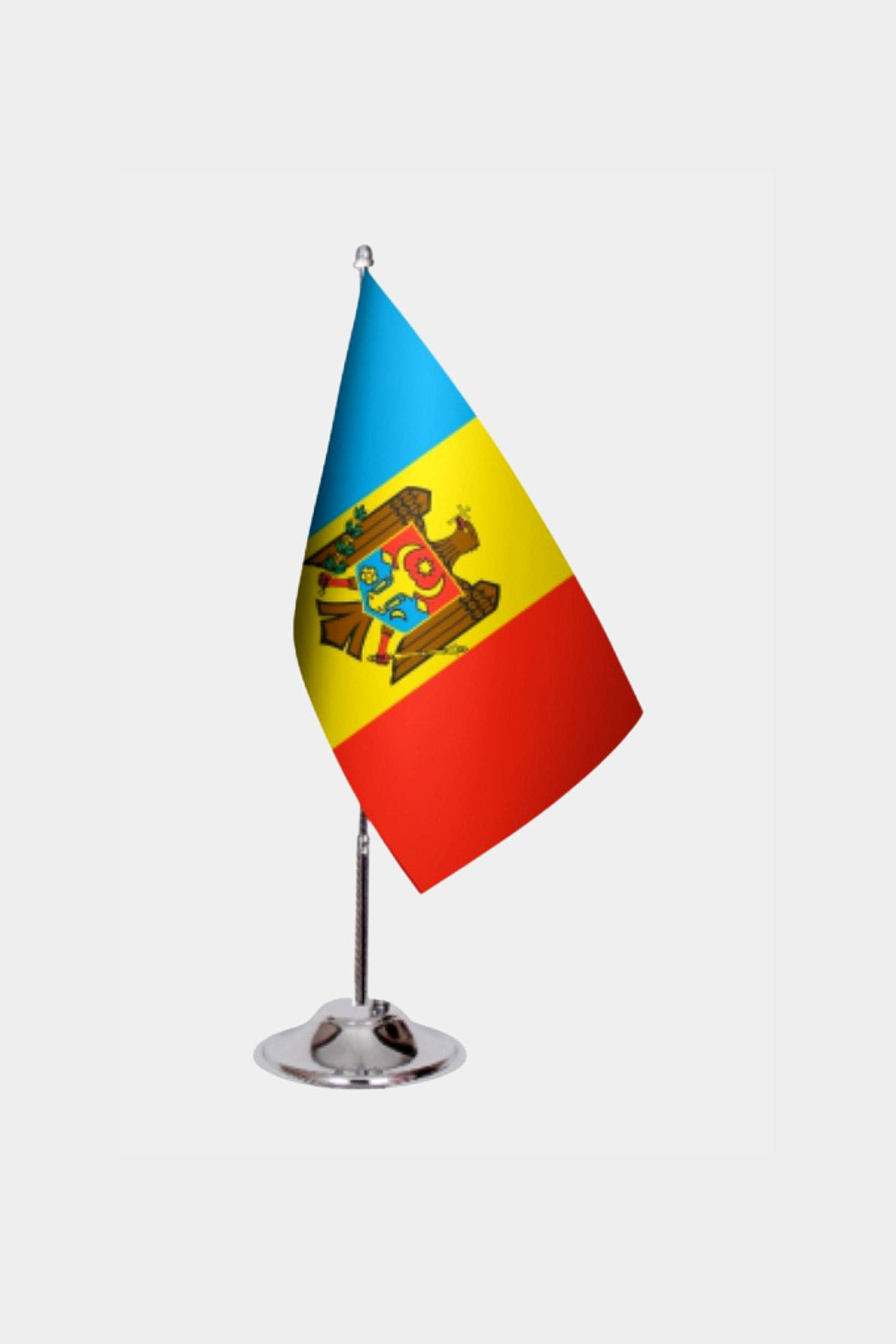 Moldova Desk Flag - Premium Double-Layer Satin with Chrome L-Shaped Stand | Professional Quality Country Desk Flag for Government Offices and Institutions