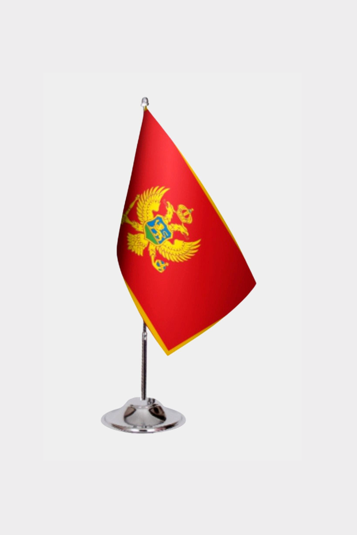 Montenegro Desk Flag - Premium Double-Layer Satin with Chrome L-Shaped Stand | Professional Quality Country Desk Flag for Government Offices and Institutions