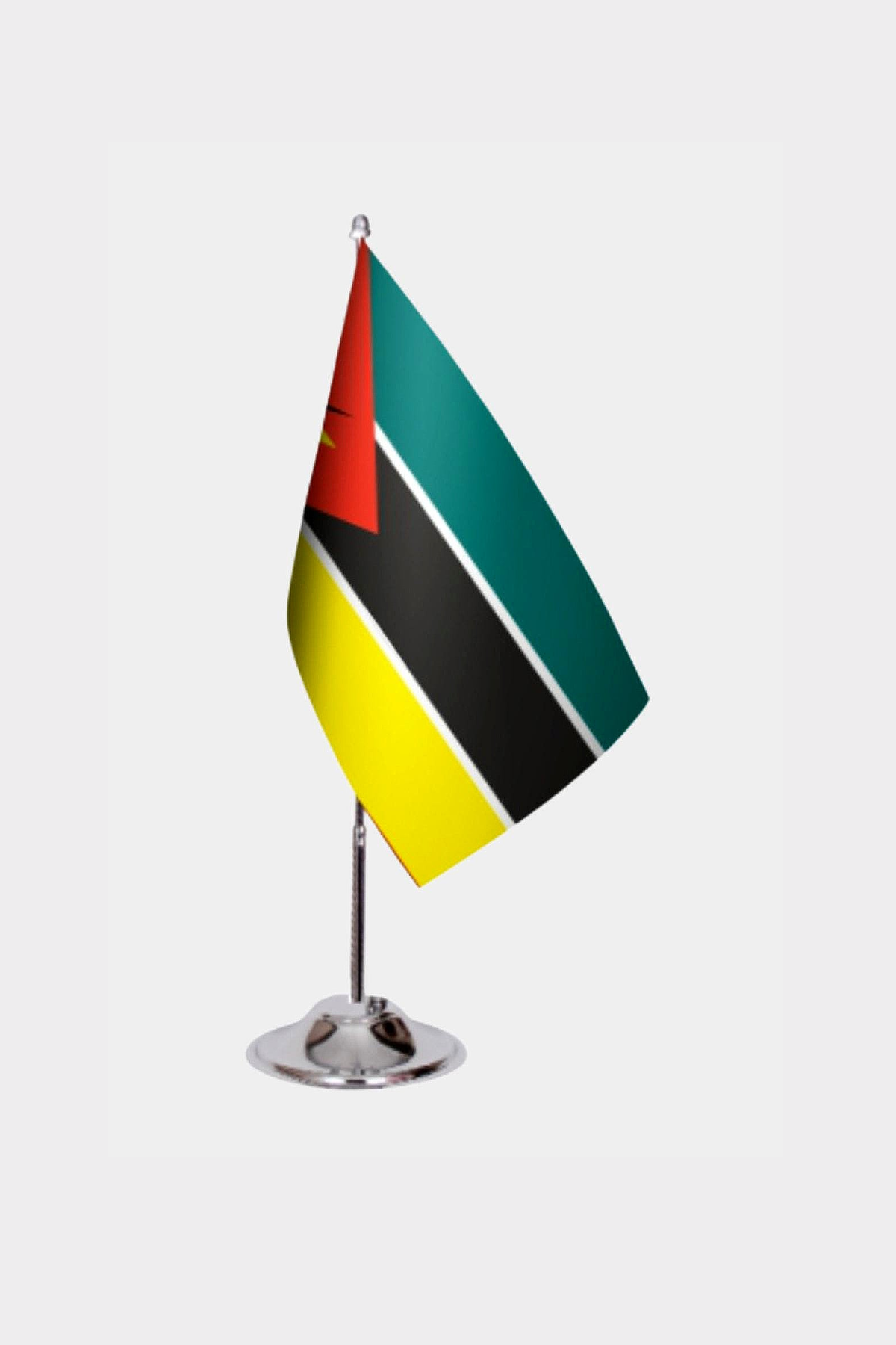 Mozambique Desk Flag - Premium Double-Layer Satin with Chrome L-Shaped Stand | Professional Quality Country Desk Flag for Government Offices and Institutions