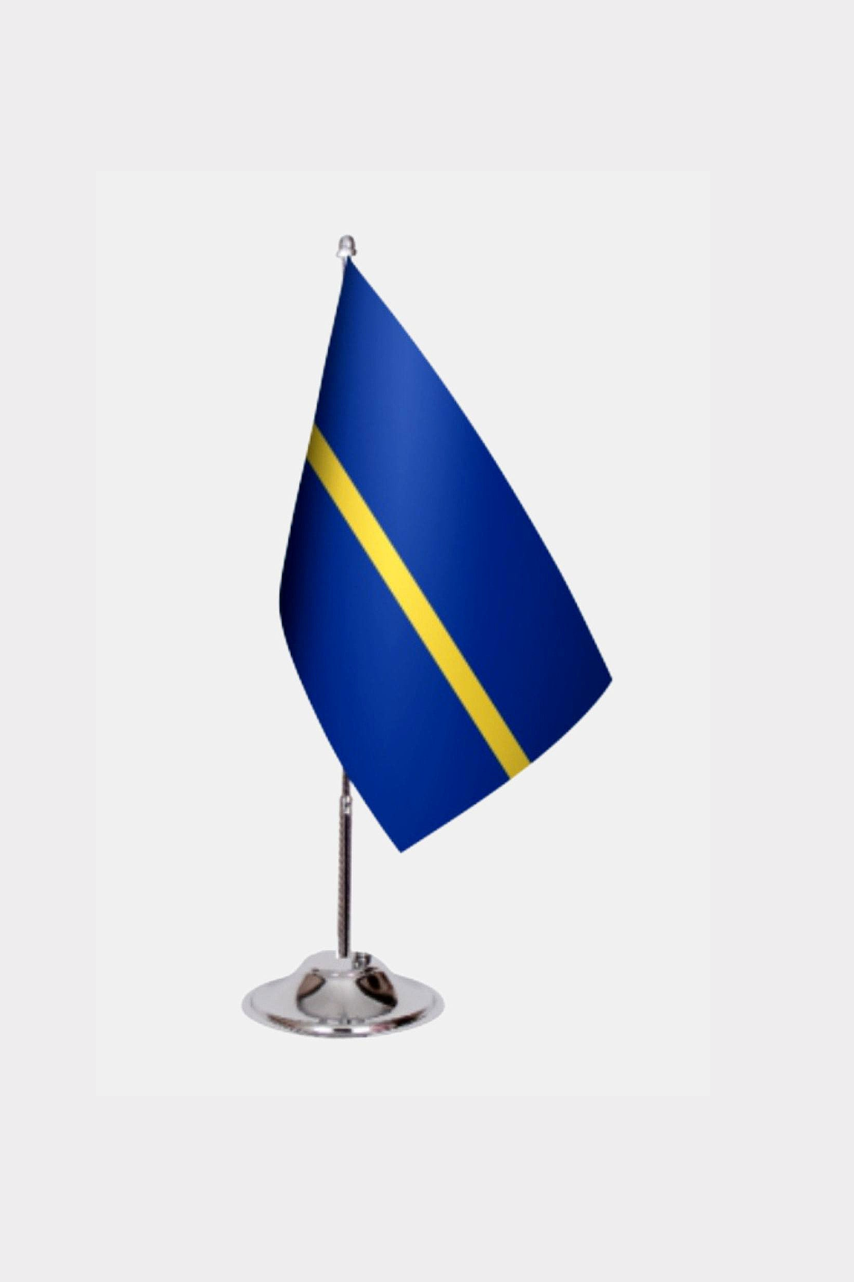 Nauru Desk Flag - Premium Double-Layer Satin with Chrome L-Shaped Stand | Professional Quality Country Desk Flag for Government Offices and Institutions