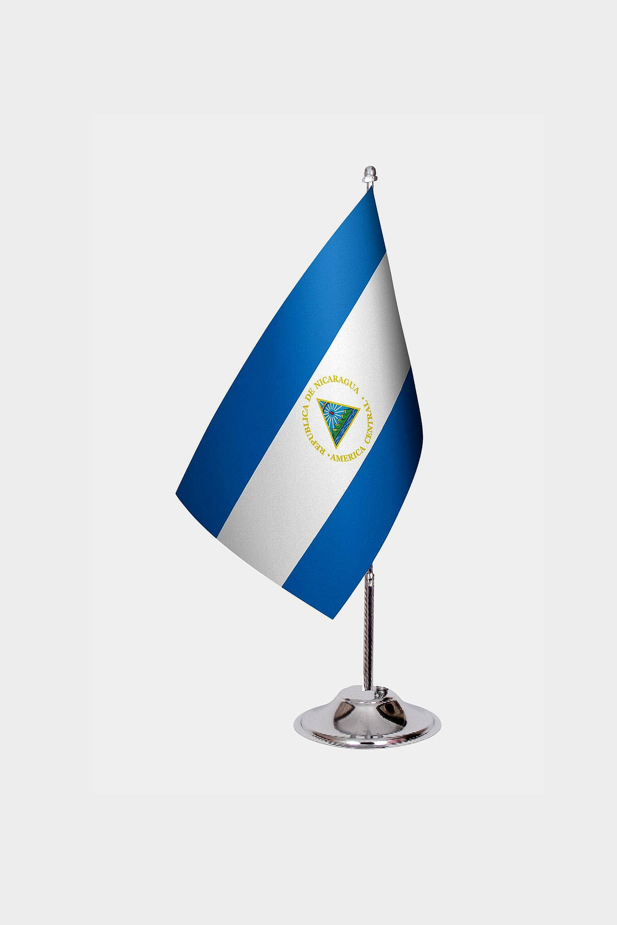 Nicaragua Desk Flag - Premium Double-Layer Satin with Chrome L-Shaped Stand | Professional Quality Country Desk Flag for Government Offices and Institutions
