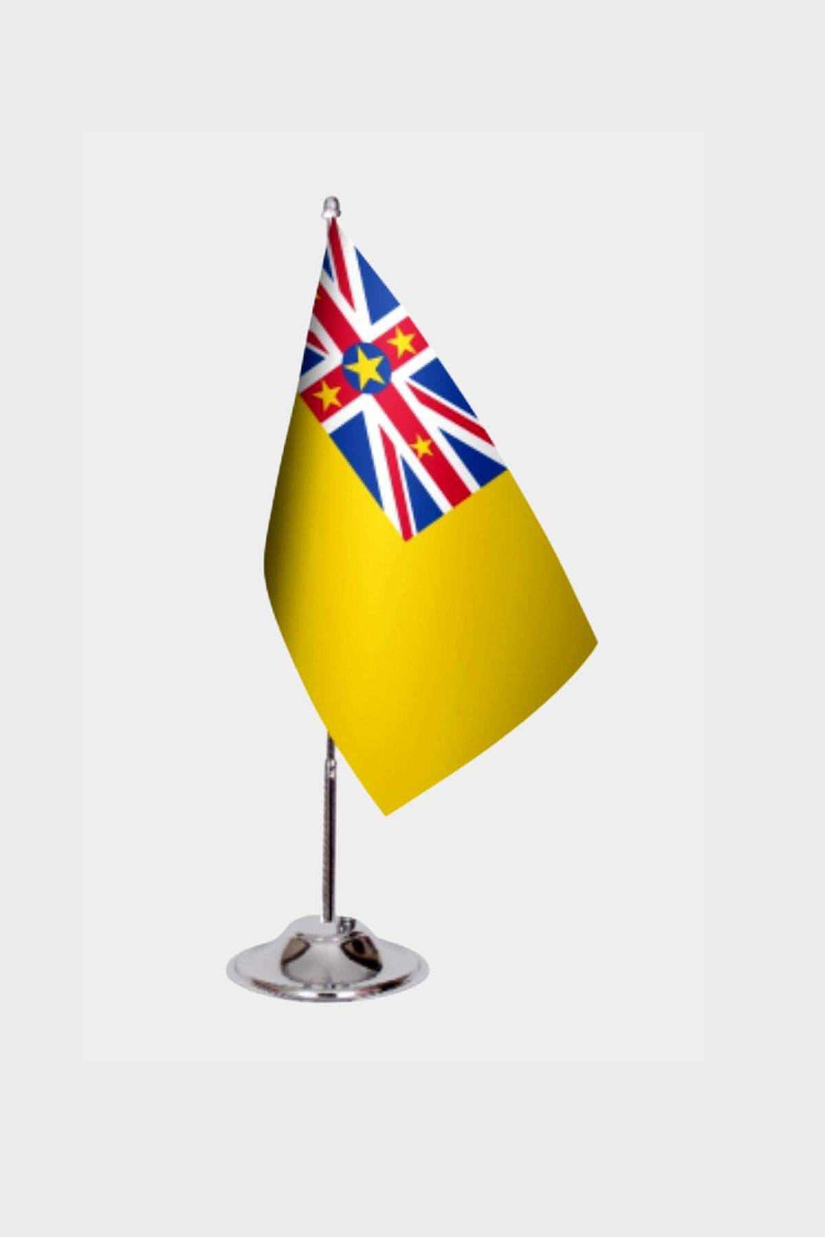 Niue Desk Flag - Premium Double-Layer Satin with Chrome L-Shaped Stand | Professional Quality Country Desk Flag for Government Offices and Institutions
