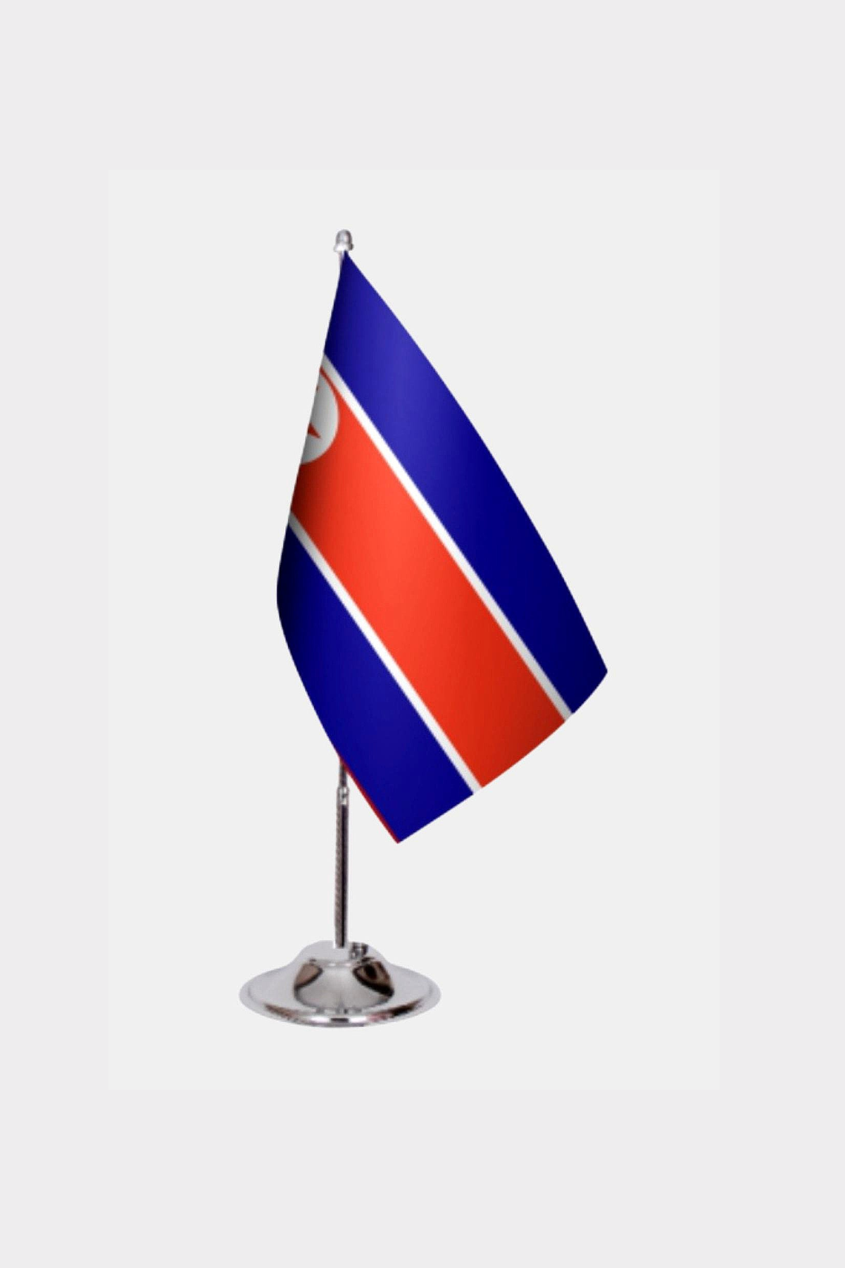North Korea Desk Flag - Premium Double-Layer Satin with Chrome L-Shaped Stand | Professional Quality Country Desk Flag for Government Offices and Institutions