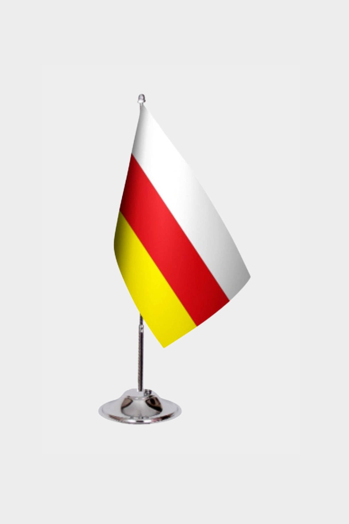 North Ossetia Desk Flag - Premium Double-Layer Satin with Chrome L-Shaped Stand | Professional Quality Country Desk Flag for Government Offices and Institutions