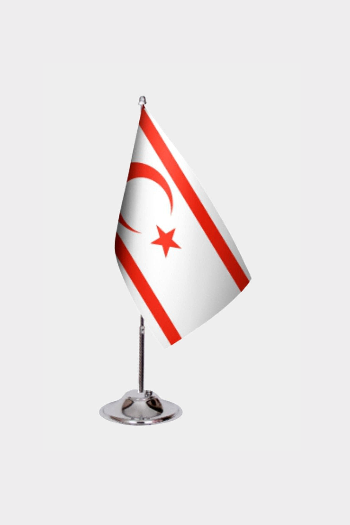 Northern Cyprus Turkish Republic Desk Flag - Premium Double-Layer Satin with Chrome L-Shaped Stand | Professional Quality Country Desk Flag for Government Offices and Institutions