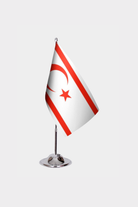 Northern Cyprus Turkish Republic Desk Flag - Premium Double-Layer Satin with Chrome L-Shaped Stand | Professional Quality Country Desk Flag for Government Offices and Institutions