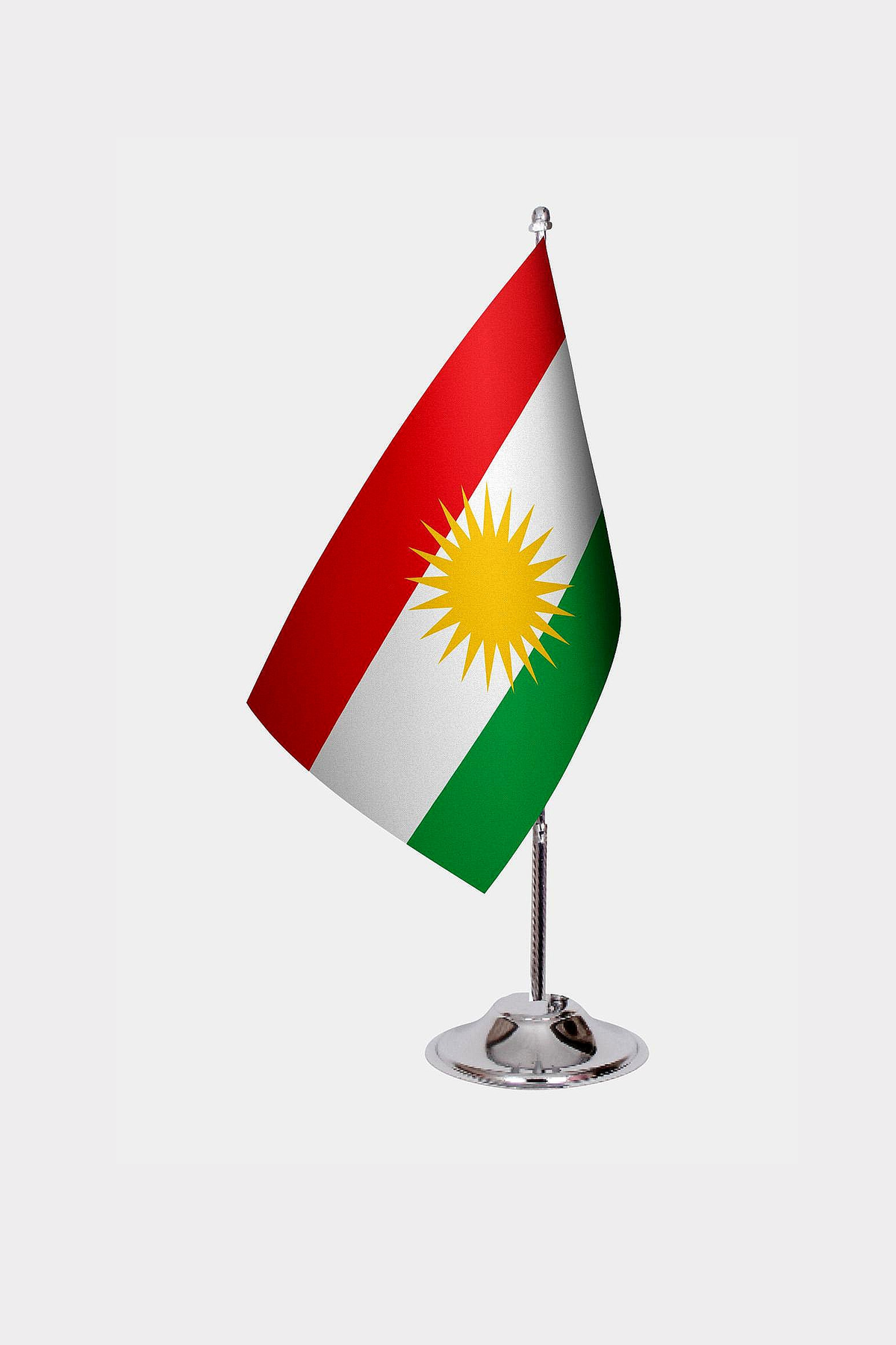 Northern Iraq Desk Flag - Premium Double-Layer Satin with Chrome L-Shaped Stand | Professional Quality Country Desk Flag for Government Offices and Institutions