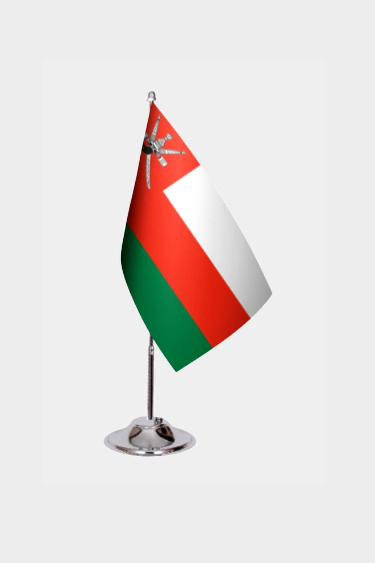 Oman Desk Flag - Premium Double-Layer Satin with Chrome L-Shaped Stand | Professional Quality Country Desk Flag for Government Offices and Institutions