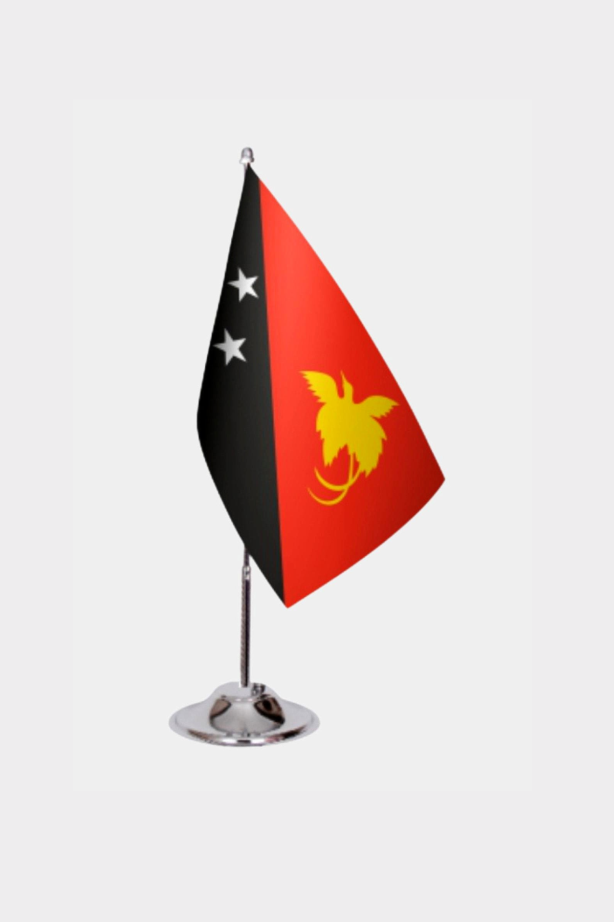 Papua New Guinea Desk Flag - Premium Double-Layer Satin with Chrome L-Shaped Stand | Professional Quality Country Desk Flag for Government Offices and Institutions